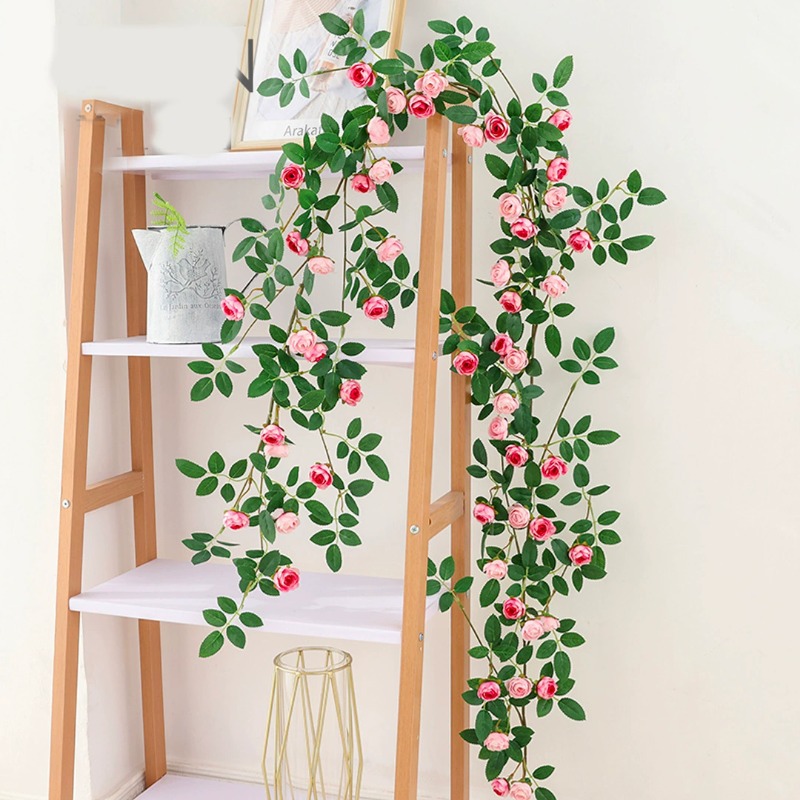 Simulación de vid de rosa rosa rosa vid de plástico techo colgante de aire acondicionado tubería de agua de sombra decoración de balcón