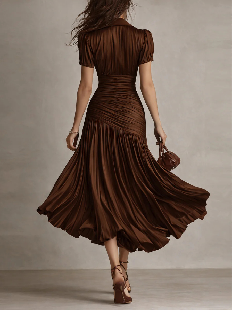 Elegantes Gestreiftes Satin Patchwork Kleid Für Den Urlaub_voghion.com