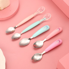 304不鏽鋼刮泥勺卡通水果刮泥兩用硅膠寶寶輔食收納盒雙頭軟勺