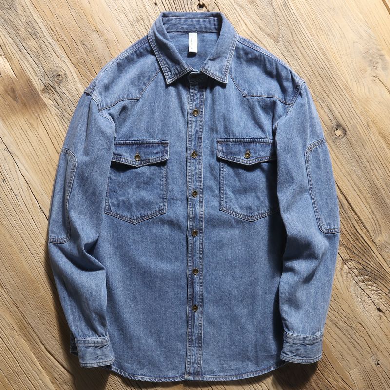 Heavyweight Washed Spring and Autumn 2025 New Men's Loose Trendy Brand Long-Sleeve Denim Shirt Couple Thin Top