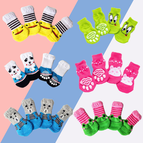 Pets with anti-slip mat socks, indoor small dog Teddy VIP anti-slip, anti-scratch and anti-dirty socks, four pack