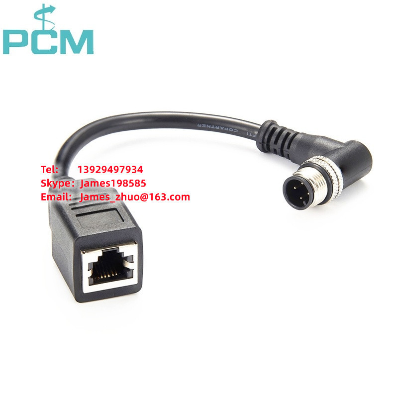 CAT5e M12 4-bit D-code double shielded industrial cable, right angle M12 M / RJ45 industrial Ethernet