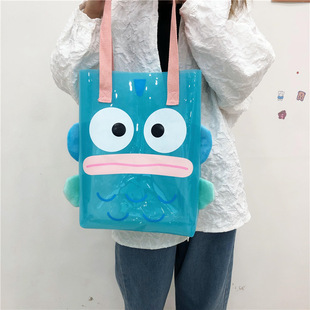 2022 New Cartoon Ugly Fish Strange Large Capacity Handbag Handbag Cute Instagram Transparent Jelly Handheld Crossbody Bag