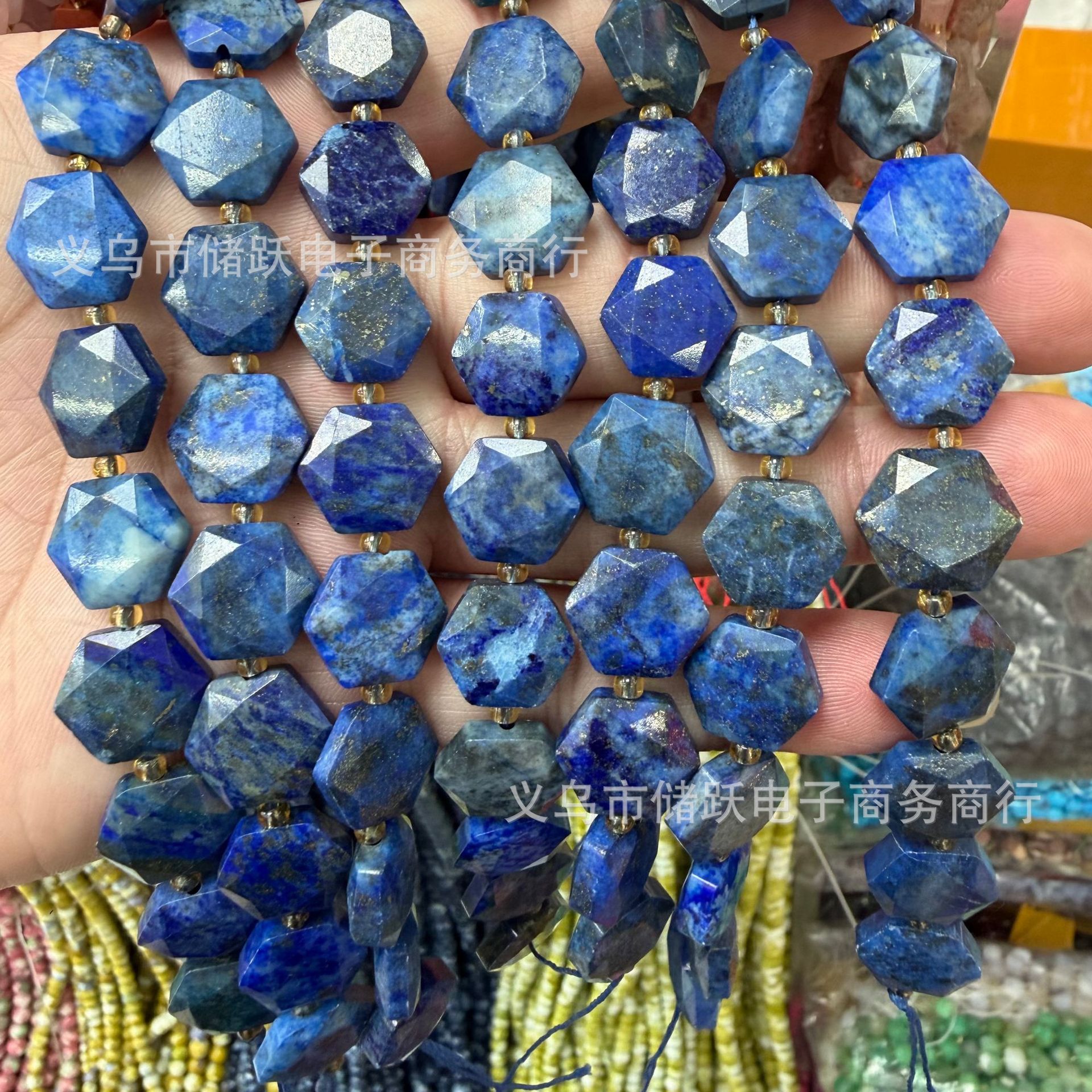 13mm天然花绿石红石东陵玉切面六边形散珠手工DIY手链项链饰品配