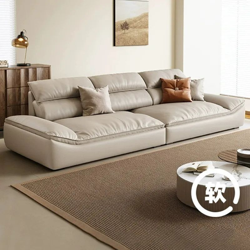 Italian lightweight luxury leather sofa living room top grain cowhide small apartment high-end straight-line leather sofa trendy sailboat sofa