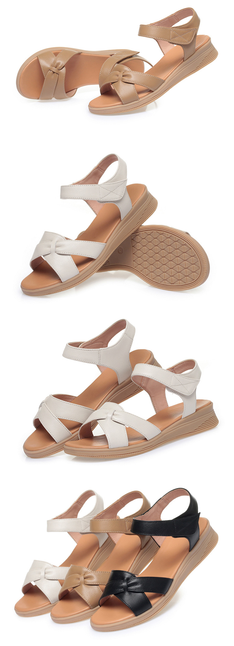 Dép sandal nữ xỏ ngón đế bệt da thật chống trượt mùa hè — Màu đen chi tiết 7