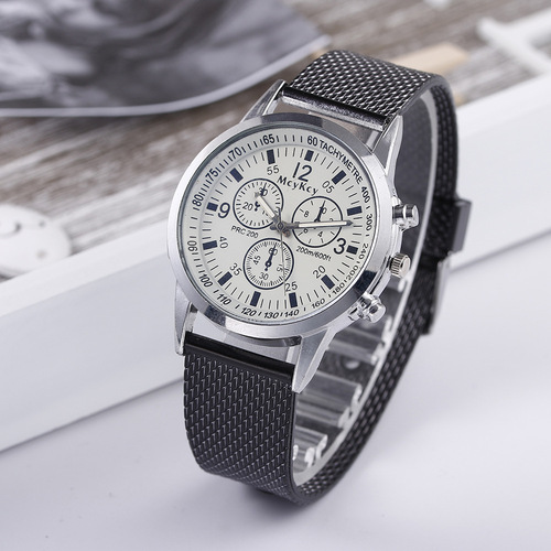 Blue Light Three-Eye Men's Watch, Export Hot Selling Model, Plastic Mesh Strap, Business Casual Men's Quartz Watch