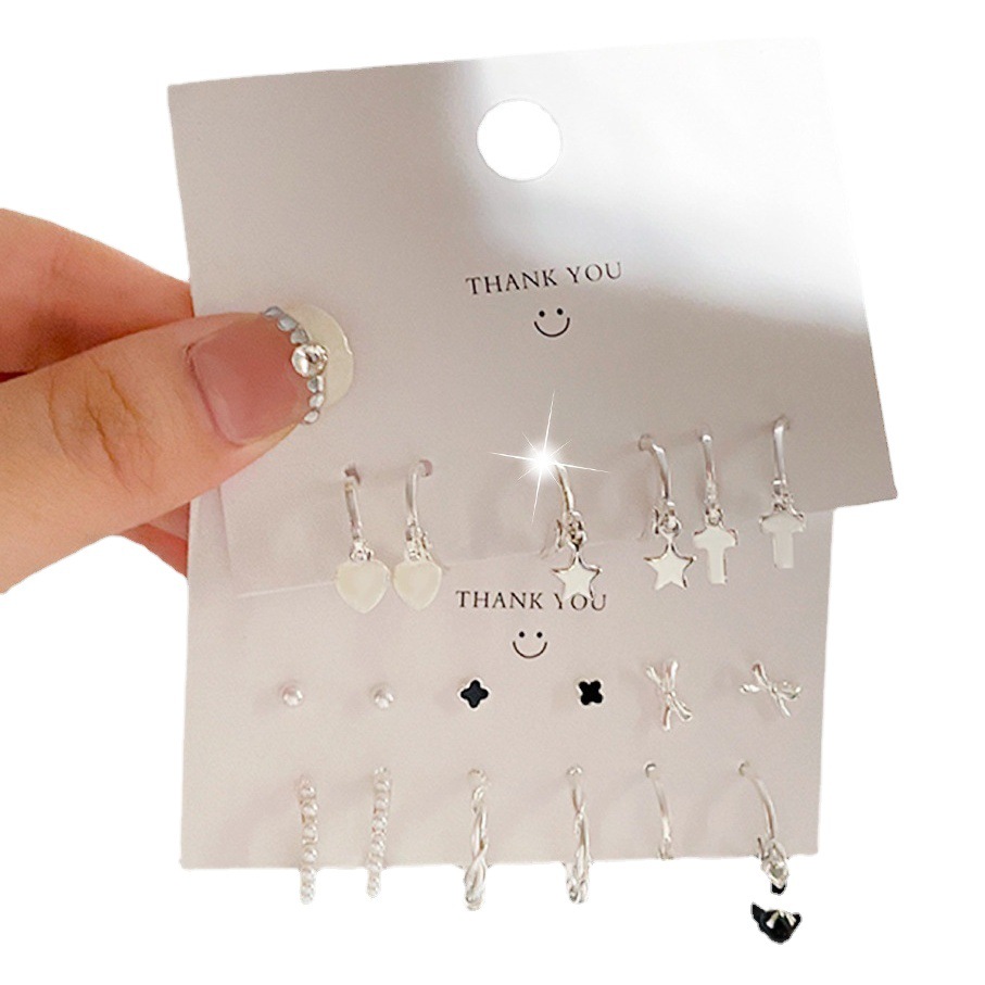 European and American Cross-Border Hot-Selling Fashion Trendy Oil-Dropping Heart Butterfly Imitation Pearl Earrings Set for Women Earrings