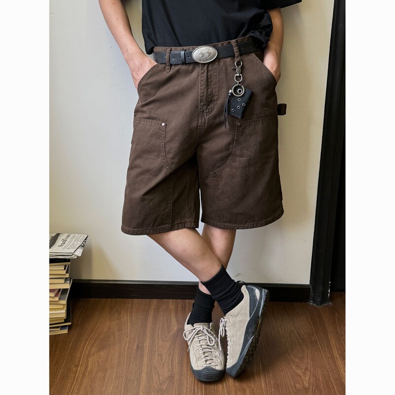 Washed Vintage Multi-Pocket Lumberjack Workwear Loose Wide-Leg Casual Shorts Women's Summer Shorts Washed Vintage Multi-Pocket Lumberjack Workwear Loose Wide-Leg Casual Shorts Women's Summer Shorts