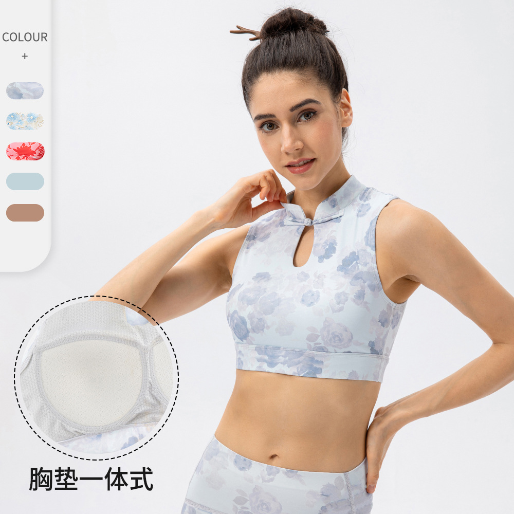 Antique yoga Vest Women's nude one-piece chest pad fitness bra Chinese style buckle sports underwear 22743