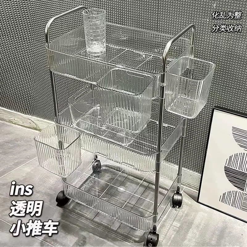 Acrylic cart, multilayer bookshelf for bed, storage system