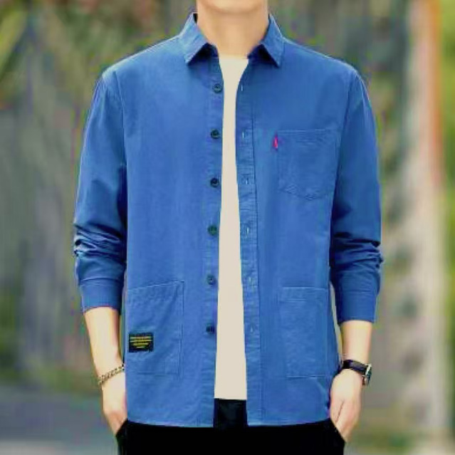 New loose-fitting casual men's long-sleeved shirt, retro Japanese style shirt jacket, men's spring and summer plus size versatile shirt