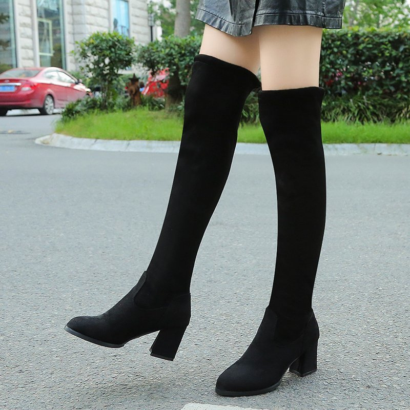 Over-The-Knee Boots for Women, Trendy Slim-Fit Elastic Boots, 2023 New Style, Chunky Heel Long Boots, High-Top Large Size High-Heeled Boots for Women