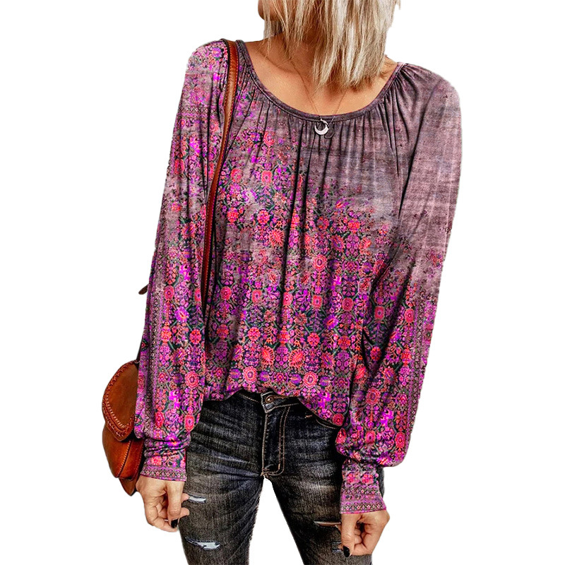 floral long-sleeved T-shirt Nihaostyles wholesale clothing vendor NSLZ72618