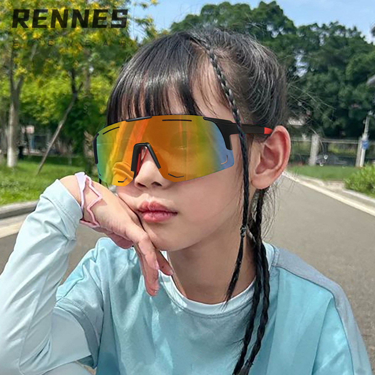 2024 Cross-border spot para niños nuevas gafas de sol a prueba de viento para ciclismo al aire libre con montura grande de una pieza, gafas de sol para niños y niñas