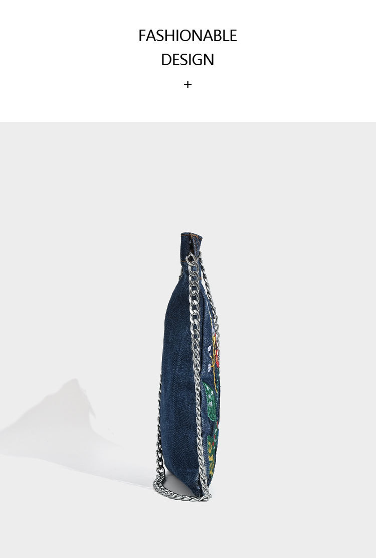 150g Weight Sewing Thread Fashion Element Open Closure Type Single Shoulder Strap Strap Type Unisex Medium Denim Plant Flower Classic Style Sewing Thread Square Open Shoulder Bag