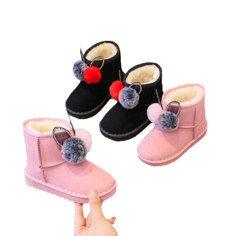 Çocuk 2024 yün topu kar kalın çocuk botları sıcak pamuklu ayakkabılar_voghion.com