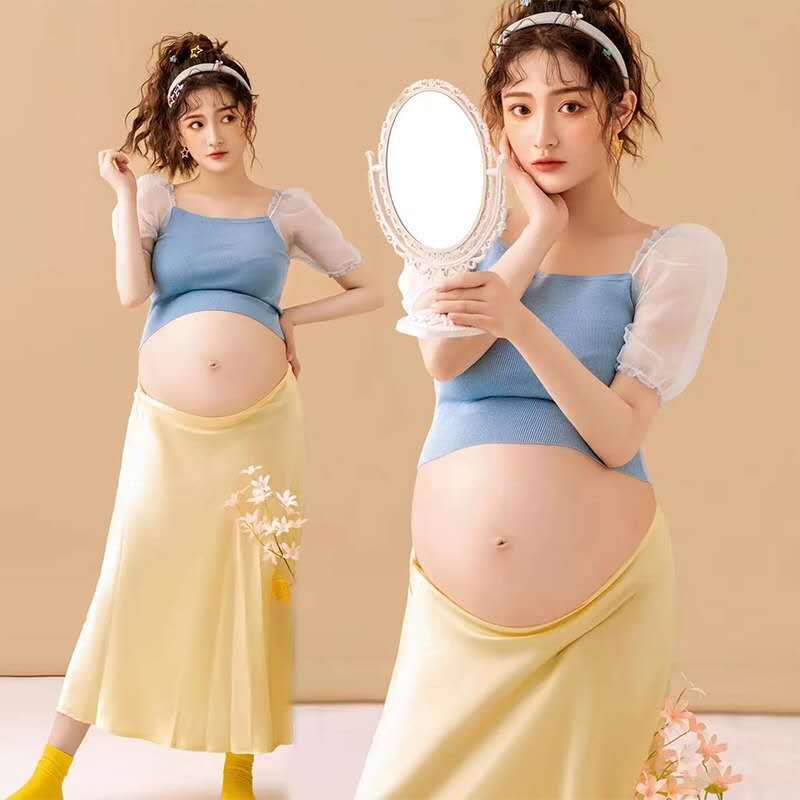 Photo Studio pregnant women's photo clothing fresh snow white photography pregnant women's clothing cute big belly mommy Photo Photo Photo Clothing
