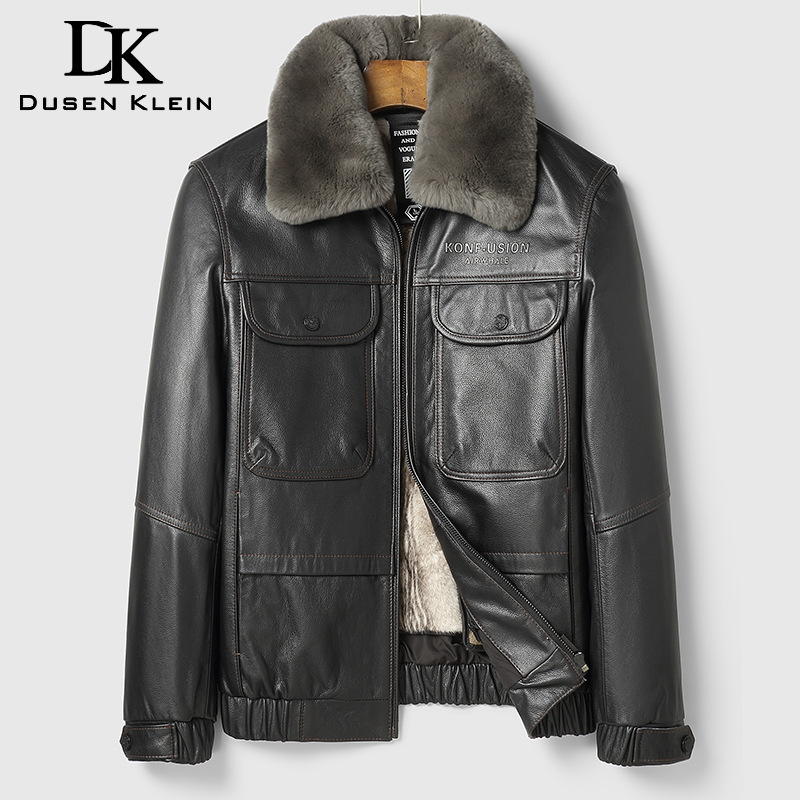 Haining Genuine Leather Men's First-Layer Cowhide Jacket with Removable Liner, Lapel and Velvet, Warm and Thickeneded Leather Jacket