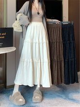 灯芯绒百褶半身裙女冬季高腰a字伞裙2025新款小个子中长款蛋糕裙