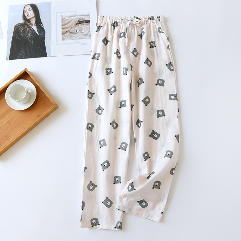 LHベージュブロックベア-ガーゼパンツ