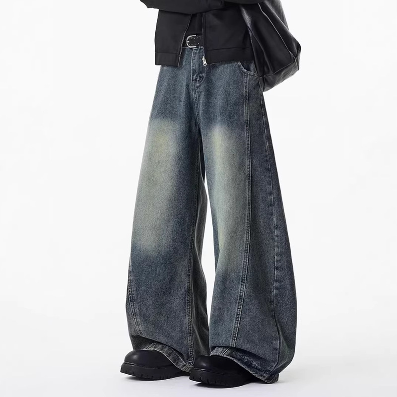 American High Street Style Deconstructed Scimitar Jeans for Men and Women, Winter Trendy Brand, Drapey Washed Vintage Floor-Length Wide-Leg Pants American High Street Style Deconstructed Scimitar Jeans for Men and Women, Winter Trendy Brand, Drapey Washed Vintage Floor-Length Wide-Leg Pants