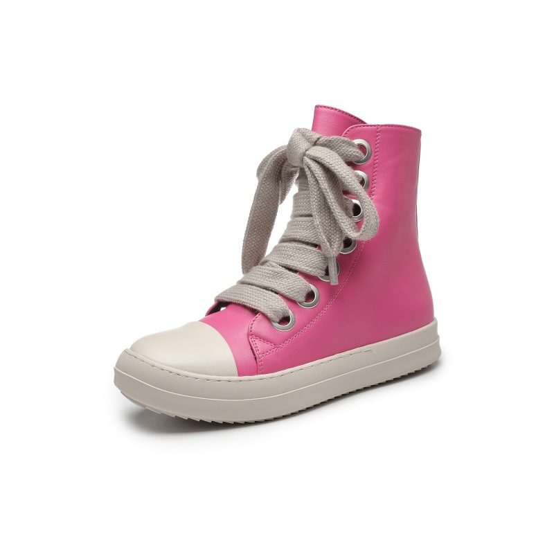 2024 őszi és téli új európai és amerikai határokon átnyúló külkereskedelmi magas szárú cipők vastag cipőfűzők nagy cipőszemek férfiaknak és nőknek azonos stílus_voghion.com