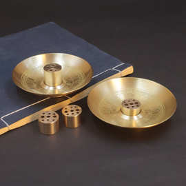 黄铜香插香座香盘线香底座铜香薰炉盘香檀香香炉家用供奉插香摆件