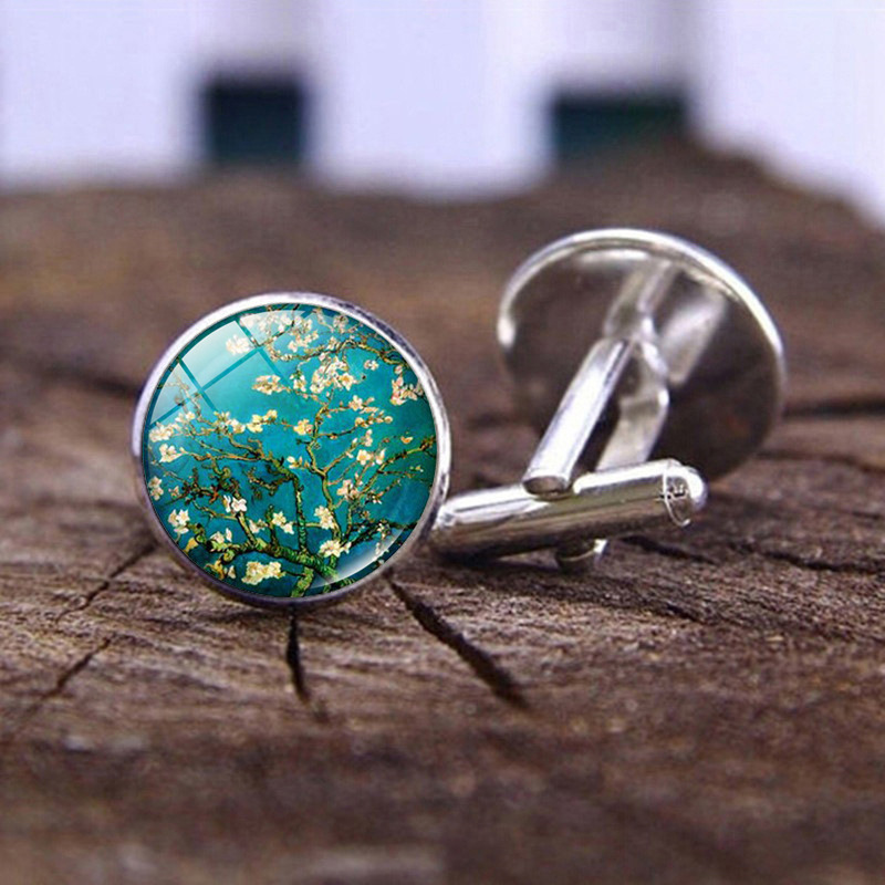 10g Weight Cufflinks Classification 1 Pair Quantity Business, Daily Occasion Alloy Material Oil Painting Pattern Unisex Gender Plating Design Casual, Artistic Style 1 Pair Casual Artistic Oil Painting Alloy Plating Unisex Cufflinks 无