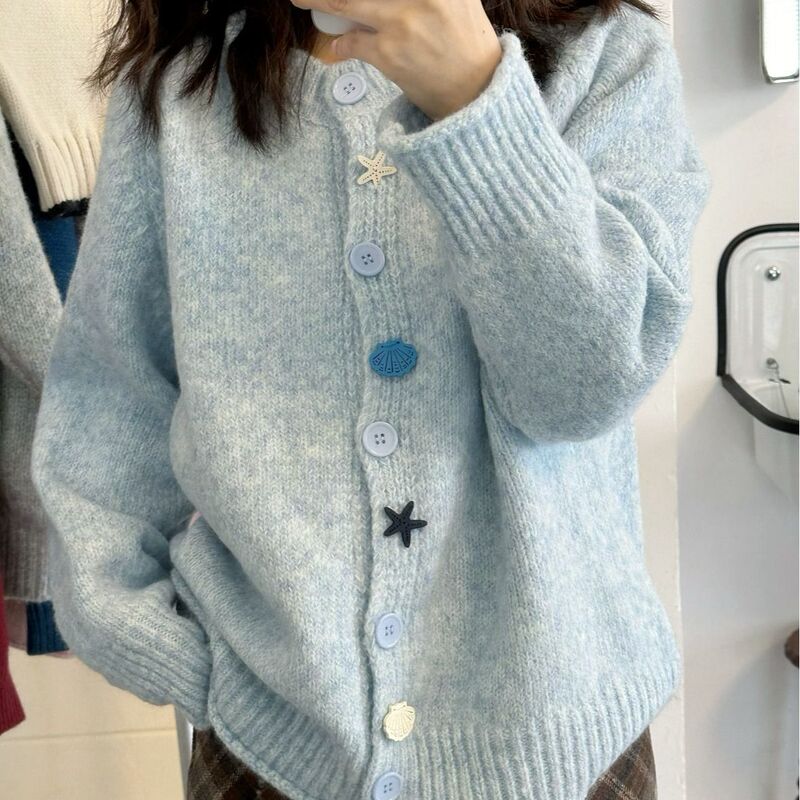 Embroidered knit sweater, women's early autumn new collection, blue, gentle and relaxed style, suitable for spring, autumn, and winter, warm outerwear, long-sleeved sweater