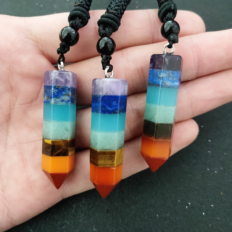 Amazon's Best-Selling Colorful Necklace Hexagonal Crystal Pendant Natural Stone Yoga Necklace Handmade Jewelry Natural Style