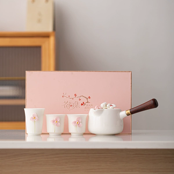 White side handle, one pot, two cups + host cup [gift box]