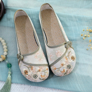 White Pillow Crane Slip-On Ethnic Style Breathable Retro Women's Slippers Casual Old Beijing Cloth Shoes Elderly Embroidered Cloth Shoes