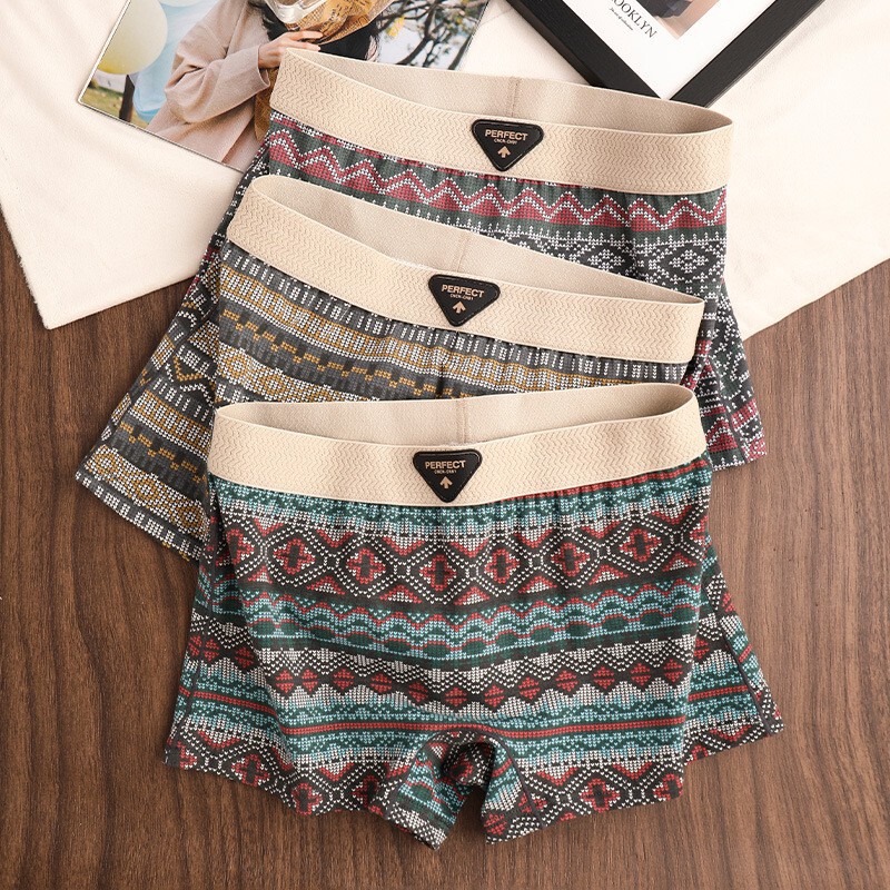 Chinese Retro Underwear Women's Cotton New Antibacterial Crotch Girls' Boxer Briefs Ethnic Style Breathable Mid-Waist Shorts