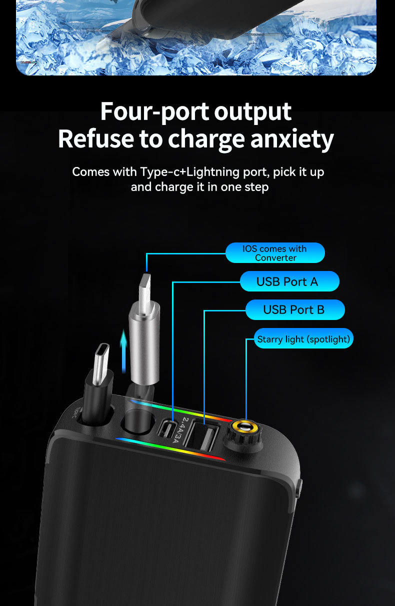 Cross-border car charger E1 supports 120W super-fast charging, features a retractable cable, and includes a starry sky ambient light and a cigarette lighter socket