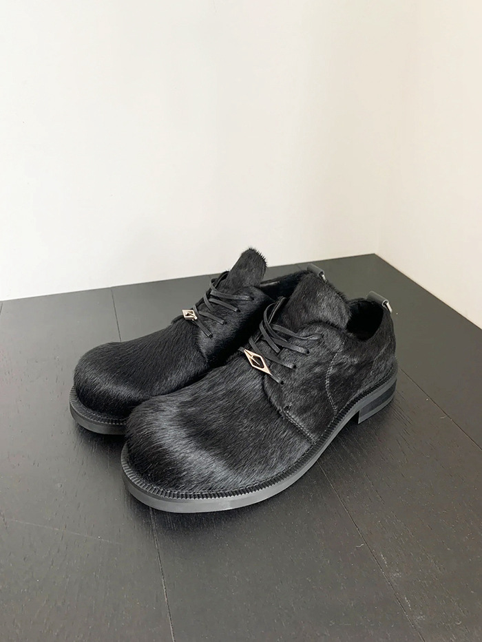 Scarpe derby in pelle di crine di cavallo da uomo e da donna, con suola spessa, casual Lefu, con punta grande_voghion.com
