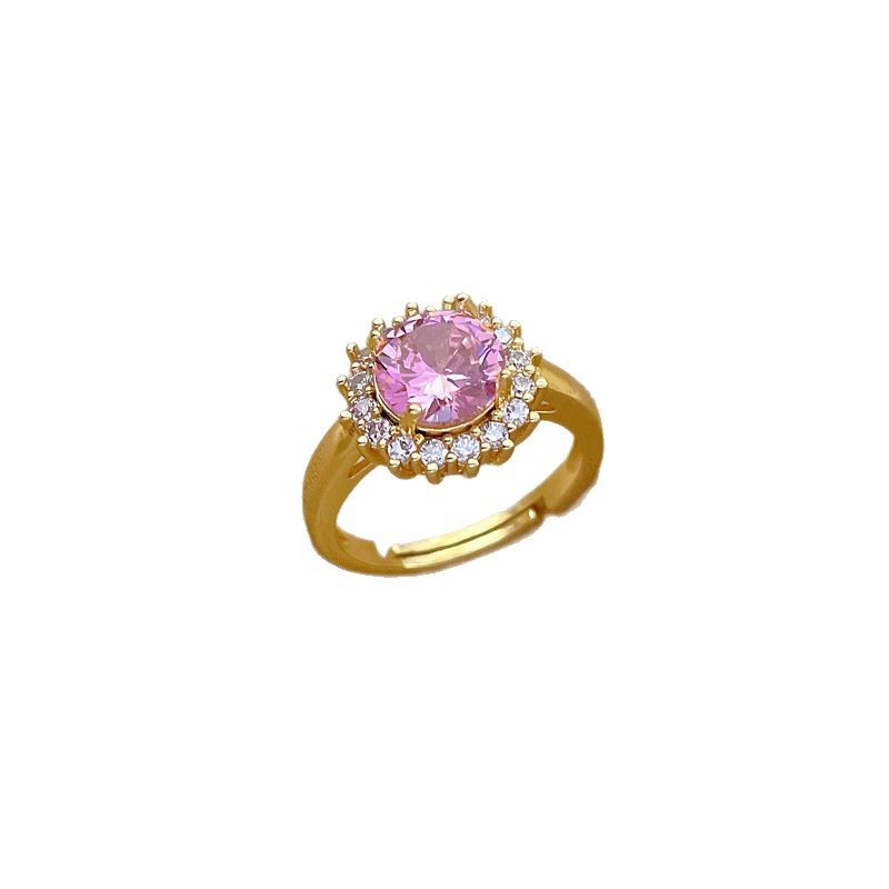 Anello con diamante rosa rotondo completo, apertura regolabile, gioiello semplice giapponese, anello per coppie_voghion.com