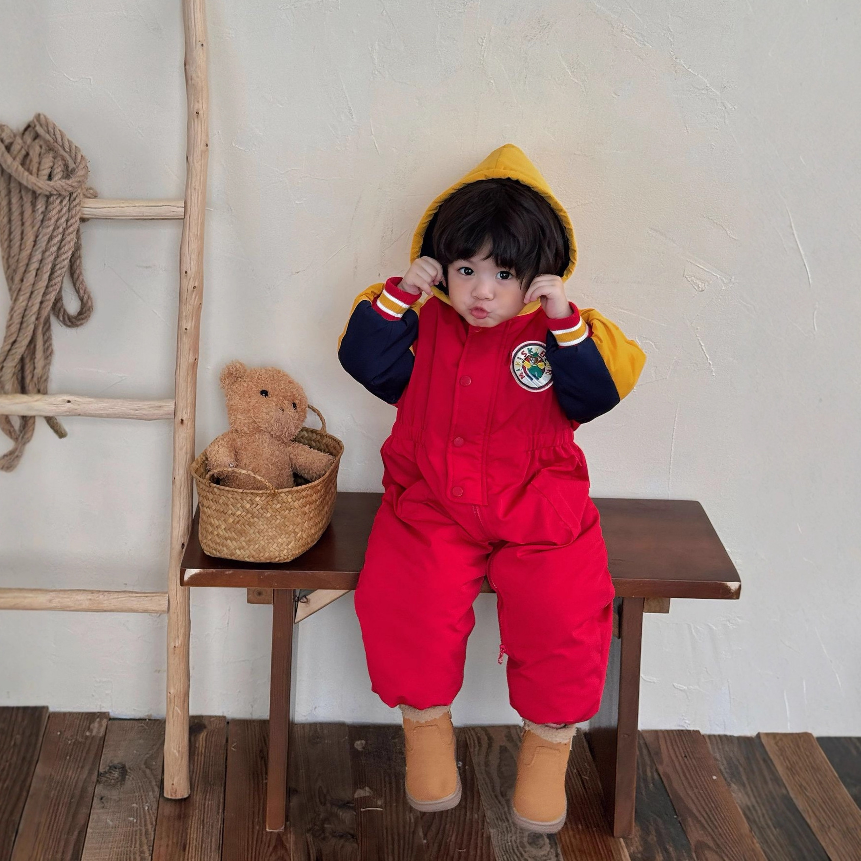 现货冬季新款宝宝滑雪服男女童连体棉衣新生儿连体棉衣冬季棉爬服