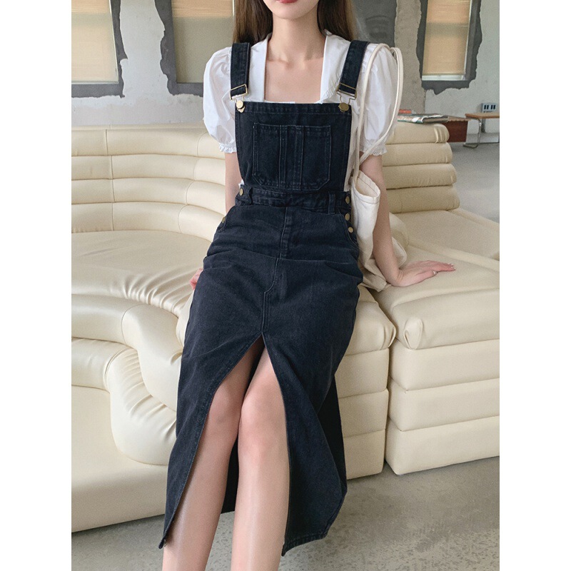 2023 Summer New Style Split Denim dress Women's Sling Mid-length Waist Elegant Age-reducing Suspender Pants 2023 Summer New Style Split Denim dress Women's Sling Mid-length Waist Elegant Age-reducing Suspender Pants
