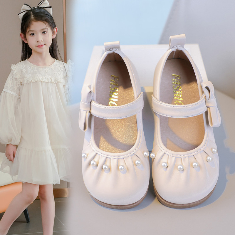 Girls' Leather Shoes for Spring and Autumn 2026, New Children's Pearl Soft-Soled Princess Shoes, Fashionable Loafers for Older Girls