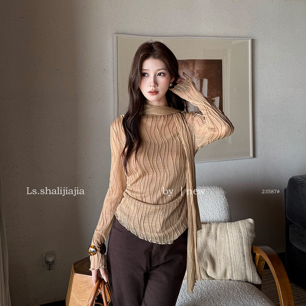 LS Elegant and Alluring Lace Textured Blouse, Guangzhou Shisanhang 2026 Early Autumn New Women's Clothing Top 23587#