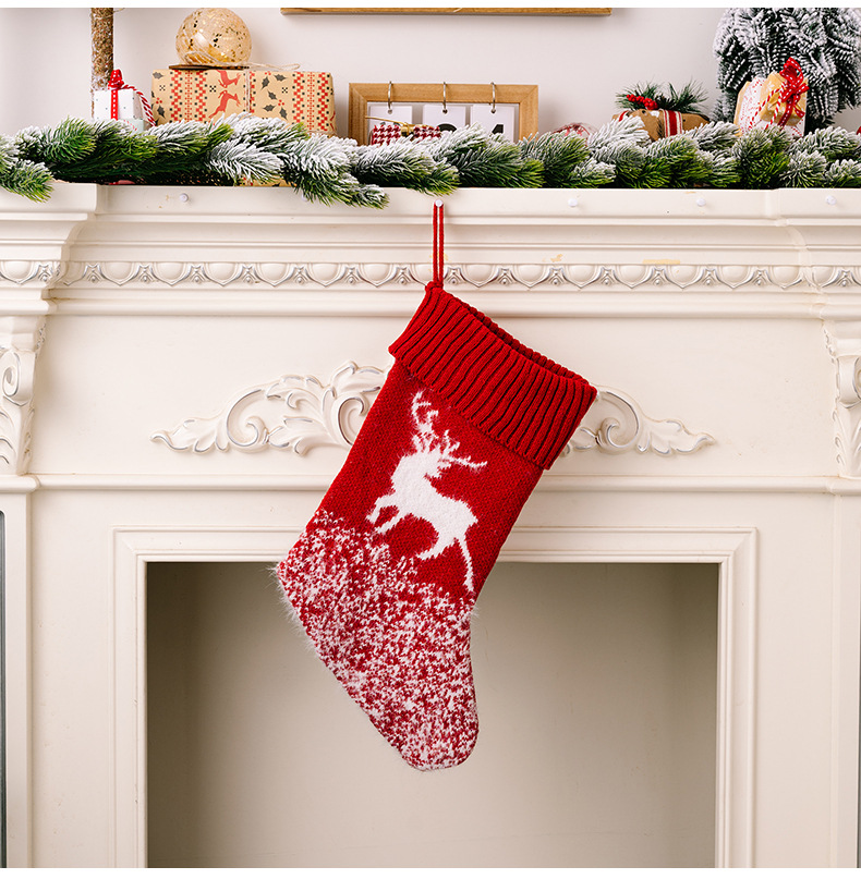 Christmas Stocking Knitted Red Snowflake Decoration Gift Bag_voghion.com