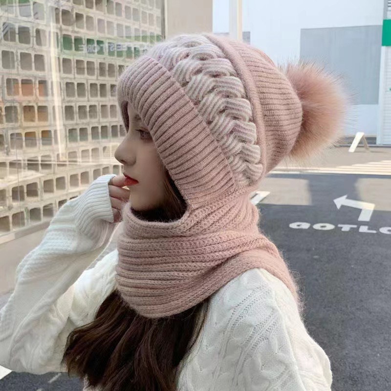 冬の帽子のマフラーの一体の女性の韓国版の冬の保温のウサギの毛のニットは自転車に乗ります。|undefined