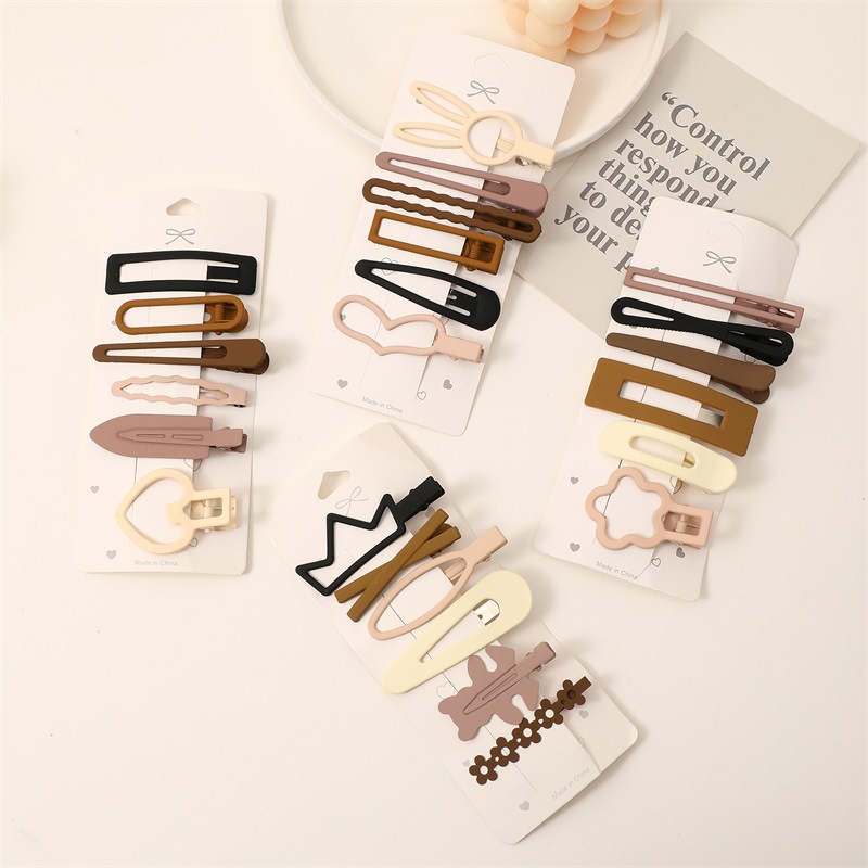 磨砂咖色系BB夾側邊劉海夾韓式百搭簡約鴨夾髮飾髮夾套裝