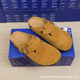 2024 New Boken Cork Cowhide Slippers Increased Flat Slip-on Wide Couple Half Slippers in stock Wholesale