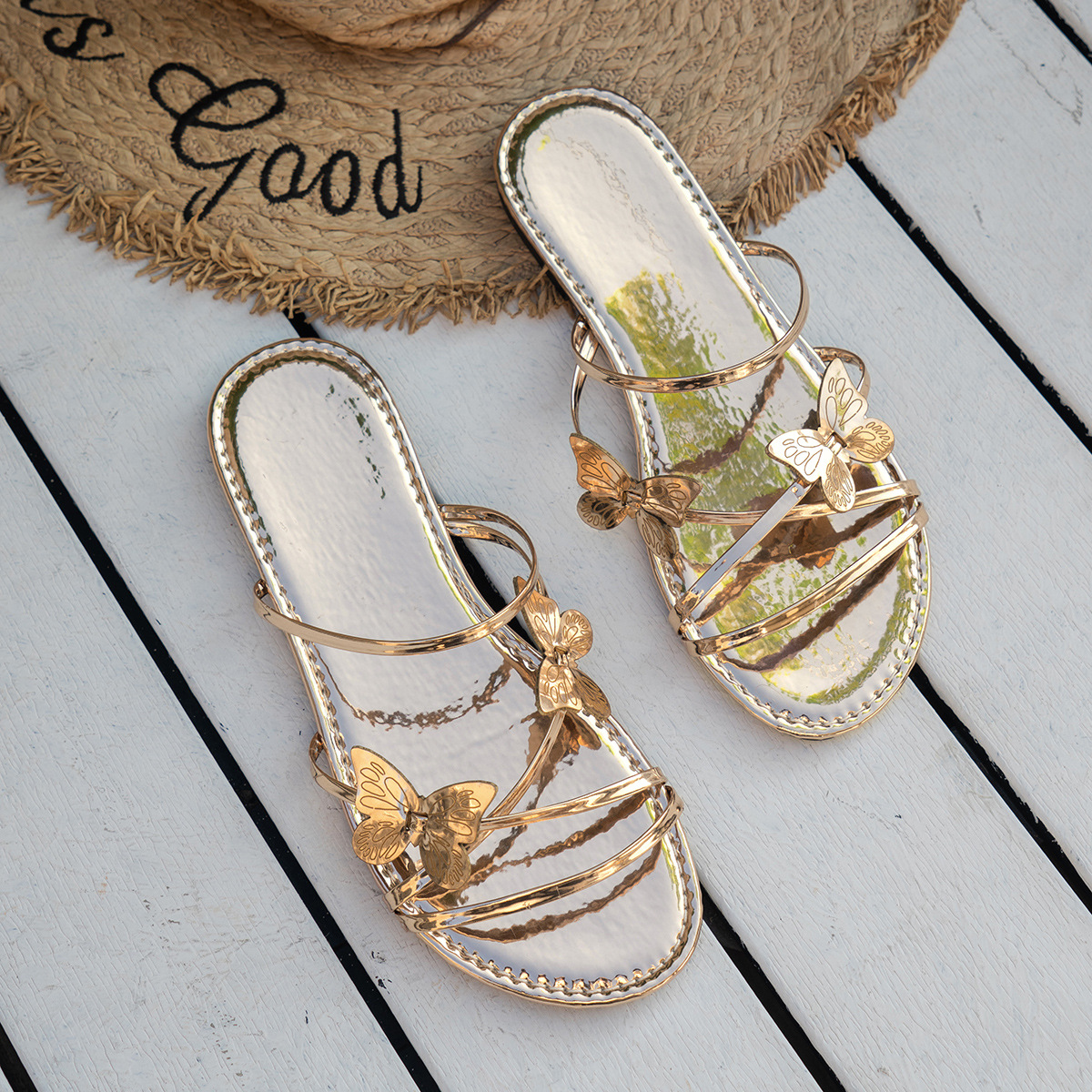 Women's Casual Solid Color Butterfly Round Toe Open Toe Slides Slippers display picture 11