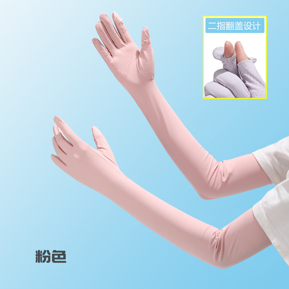 Verano de protección solar manga de hielo de seda de hielo oversleeve Mujeres Abierto dedo pantalla táctil montar protección solar UV protección flip manga guantes