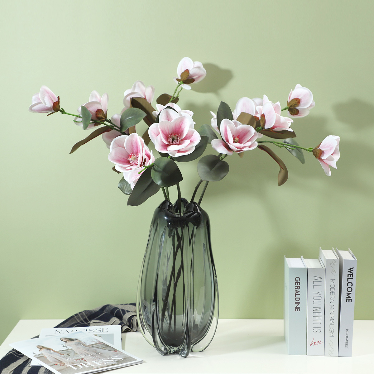 Languifang de gama alta de impresión 3D perfume Magnolia flor artificial hogar sala de estar Decoración Luz estilo de lujo decoración flor falsa al por mayor