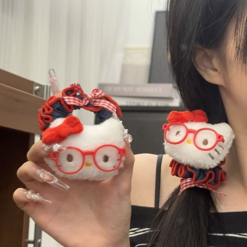 甜美红色戴眼镜猫咪小肠发圈2025新款可爱扎马尾头绳高弹力橡皮筋|undefined