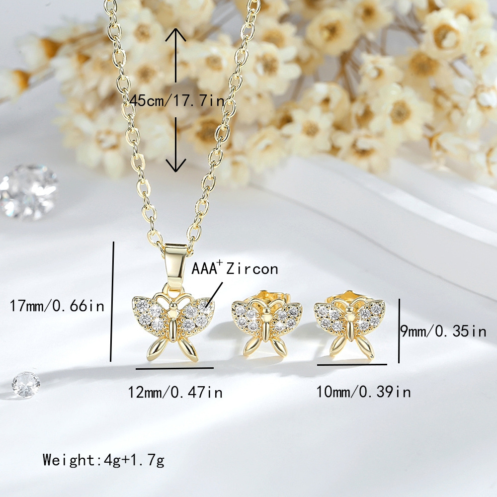 Nicho de moda mariposa conjunto de joyería para mujeres 14K oro zircon colgante mariposa pendientes venta caliente transfronteriza